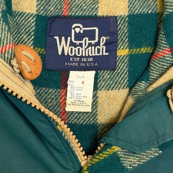 Vintage Woolrich Green Parka Jacket Sz M Plaid Wool Lined Hooded USA Made Coat - Picture 3 of 10